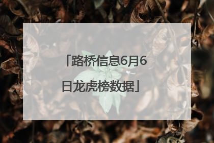 路桥信息6月6日龙虎榜数据